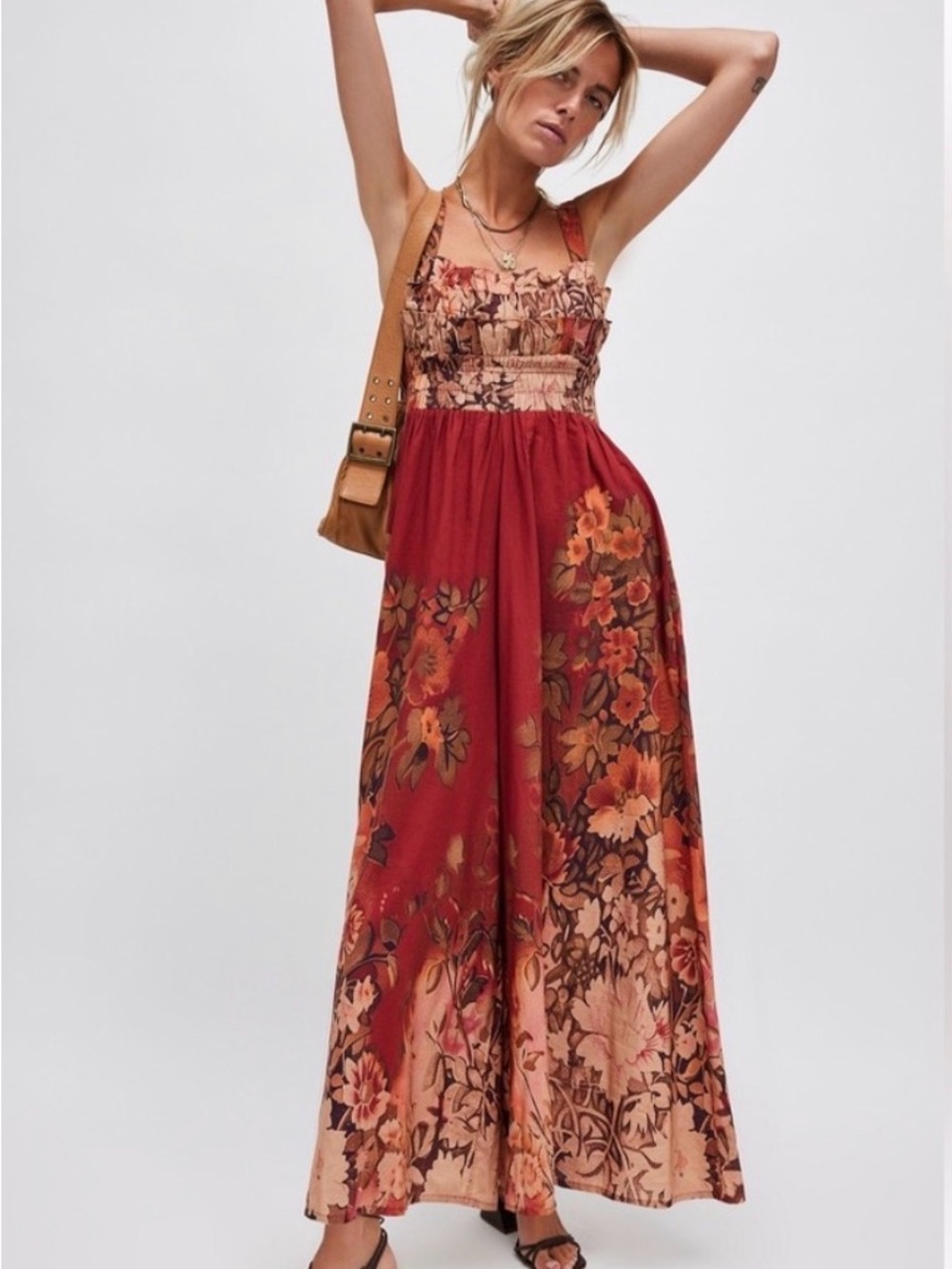 Free People Bali westward trails jumpsuit in Rust Floral xs-med